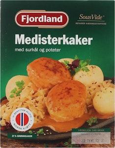 Fjordland Medisterkaker med surkål og poteter