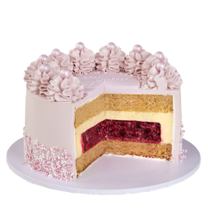 Cakes by Hancock Ostekake med Bringebærfyll Bursdagskake Rosa, 15 cm, 4-6 porsjoner