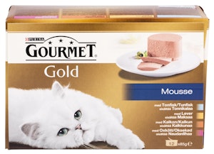 Gourmet Gold Mousse med tunfisk, lever, kalkun og oksekjøtt 12x85g
