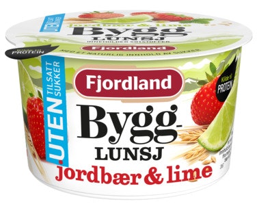 Bilde: © Fjordland / Oda Fjordland Byggrynslunsj med Jordbær & Lime Uten tilsatt sukker