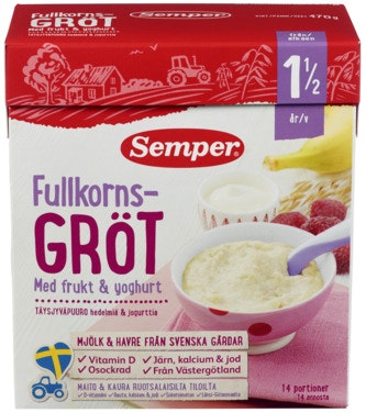 Semper Fullkornsgrøt med Frukt & Yoghurt Fra 18 mnd