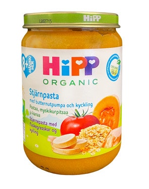Bilde: © Hipp / Oda Hipp Stjernepasta med Flaskegresskar & Kylling Fra 8 mnd, Økologisk