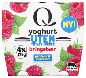Q Yoghurt Bringebær I beger, 4 x 125g