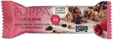 Bilde: © Sørlandschips / Oda Sørlandschips Poppa Müslibar Bringebær & Sjokolade