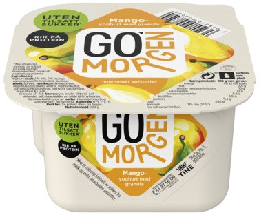 Bilde: © Tine / Oda Tine Go'morgen Mangoyoghurt med Granola Uten tilsatt sukker