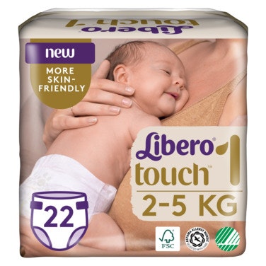 Libero Touch Åpen Bleie Str. 1, 2-5kg, 22 stk