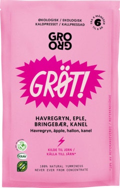 Bilde: © Gro Gro / Oda Gro Gro Grøt med bringebær og kanel Fra 6 mnd, Økologisk