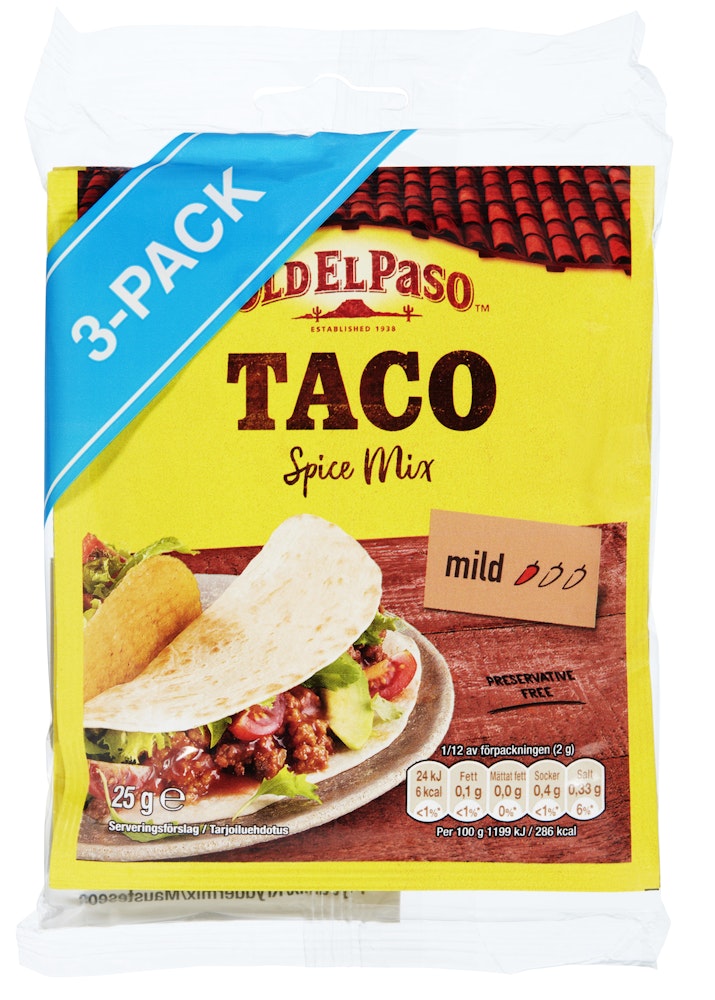 Old El Paso Taco Spice Mix 3 stk 3 x 25g