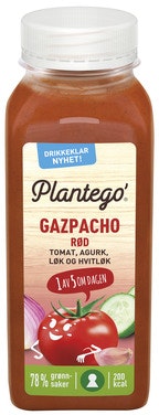 Plantego Rød Gazpacho Med tomat, agurk, løk og hvitløk