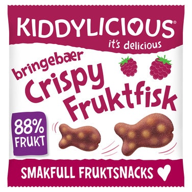 Bilde: © Kiddylicious / Oda Kiddylicious Crispy Fruktfisk med Bringebær Fra 12 mnd