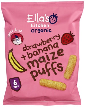 Bilde: © Ella's Kitchen / Oda Ella's Kitchen Maizepuffs med Jordbær + Banan Fra 6 mnd, Økologisk