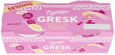Synnøve Gresk Yoghurt Bringebær & Sitron 2 x 150g