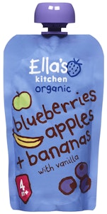 Ella's Kitchen Blåbær, Eple + Banan med Vanilje Fra 4 mnd, Økologisk
