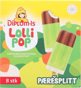 Diplom-is Lollipop Pæresplitt 8 stk