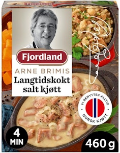 Fjordland Brimis Langtidskokt Salt Kjøtt Med rotgrønnsaker og kremet bygg fra Skjåk