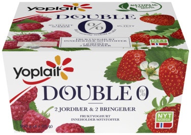 Yoplait 00% Jordbær & Bringebær 4x125g, 500 g