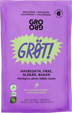 Bilde: © Gro Gro / Oda Gro Gro Grøt med blåbær og pære Fra 6 mnd, Økologisk