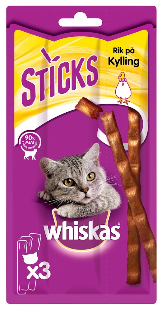 Whiskas Sticks Kattegodbit med Kyllingsmak 3 stk