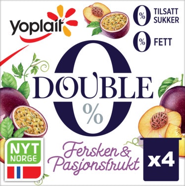 Yoplait Yoplait Double 0% Fersken&Pasjon, 4x125g