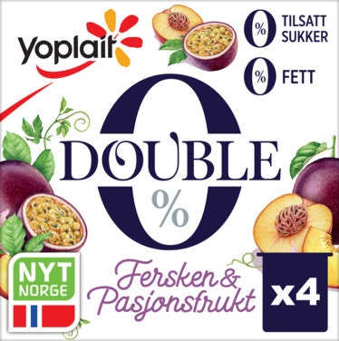 Bilde: © Yoplait / Oda Yoplait Yoplait Double 0% Fersken&Pasjon, 4x125g