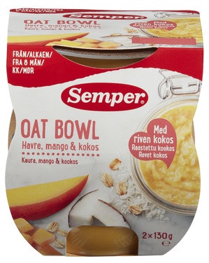 Semper Oat Bowl med Havre, Mango og Kokos Fra 8 mnd, 2x130g