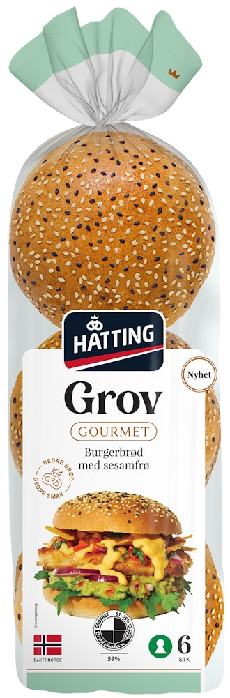 Grove Hamburgerbrød 6 stk, 378 g