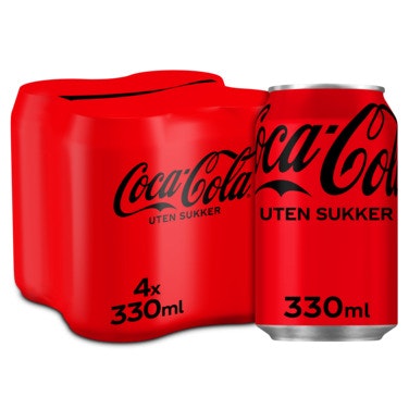 Coca-Cola Uten Sukker 4 x 0,33l, 1,32 l