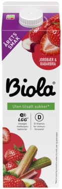 Tine Biola Jordbær & Rabarbra Uten Tilsatt Sukker