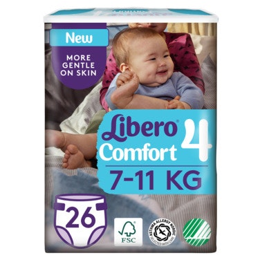 Libero Comfort Åpen Bleie Str. 4, 7-11kg, 26 stk