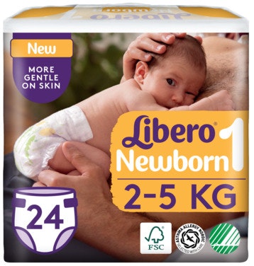 Libero Newborn Åpen Bleie Str. 1, 2-5kg, 24 stk