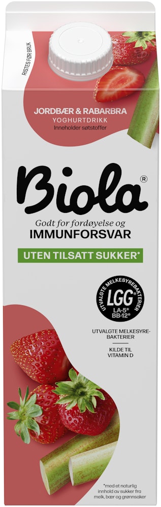 Tine Biola® yoghurtdrikk jordbær & rabarbra Uten Tilsatt Sukker