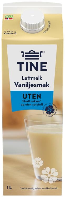 Tine Tine Lettmelk Med Vanilje Uten Tilsatt Sukker