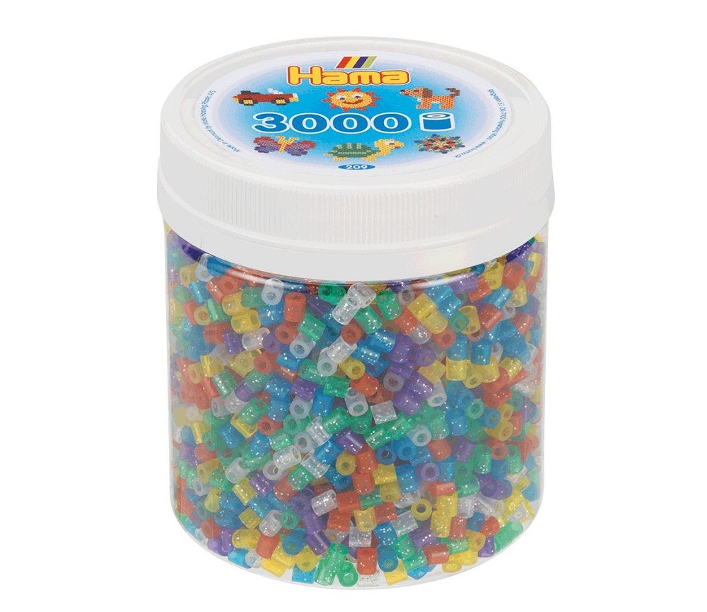 Sprell Midi perler med glitter i boks 3000 perler - Hama