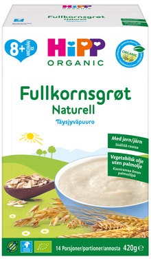 Bilde: © Hipp / Oda Hipp Fullkornsgrøt Naturell Fra 8 mnd, Økologisk, 14 porsjoner