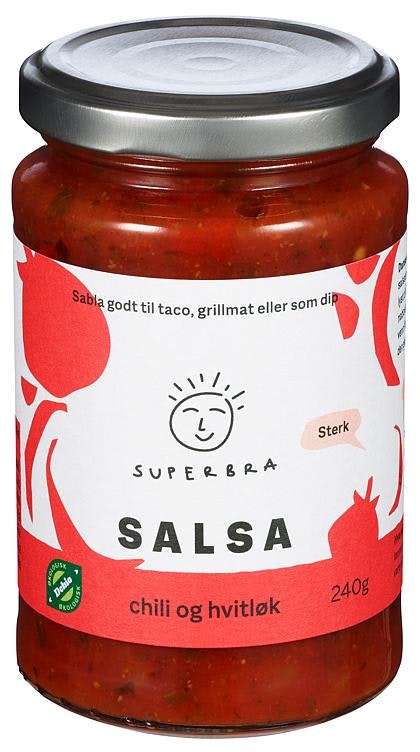 Superbra Salsa Sterk Chili & Hvitløk Økologisk