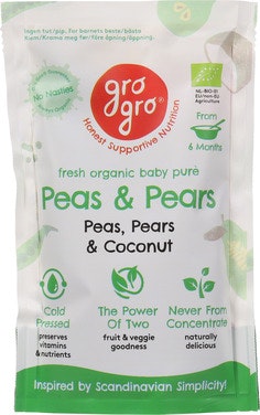 Gro Gro Peas & Pears Puré Fra 6 mnd, Økologisk