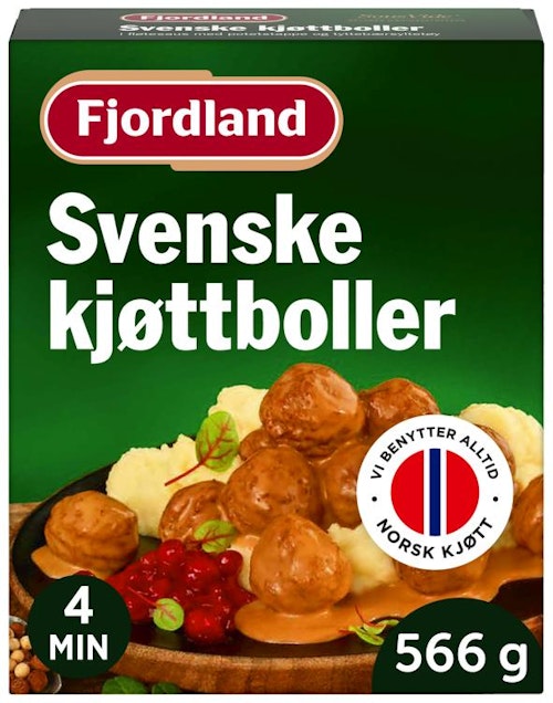 Fjordland Svenske Kjøttboller I fløtesaus med potetstappe og tyttebærsyltetøy