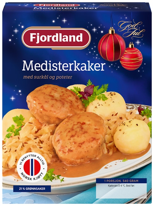 Fjordland Medisterkaker med surkål og poteter