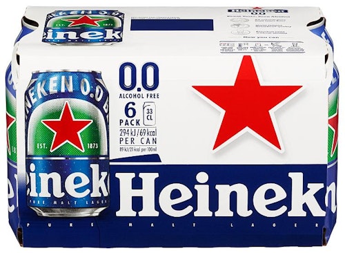 Heineken Heineken 0.0% Boks Alkoholfri, 6 x 0,33l