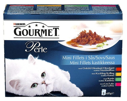 Nestlé Gourmet Perle Multipack Okse, Kylling, Kanin & Laks, 8x85g