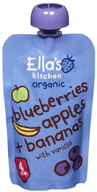 Ella's Kitchen Blåbær, Eple + Banan med Vanilje Fra 4 mnd, Økologisk