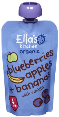 Bilde: © Ella's Kitchen / Oda Ella's Kitchen Blåbær Eple Banan+Vanilje Fra 4 mnd