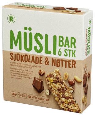Bilde: © REMA 1000 / Oda REMA 1000 Müslibar Sjokolade og Nøtter 23g 6pk 6 stk