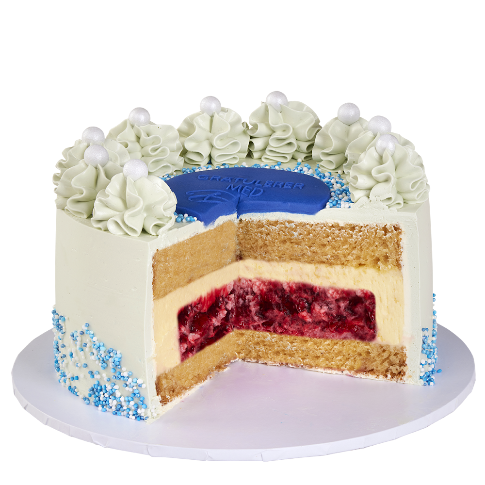 Cakes by Hancock Ostekake med Bringebærfyll Bursdagskake Blå, 15 cm, 4-6 porsjoner