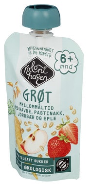 Bilde: © Kolonihagen / Oda Kolonihagen Grøt med Havre, Pastinakk, Jordbær & Eple Fra 6 mnd, Økologisk