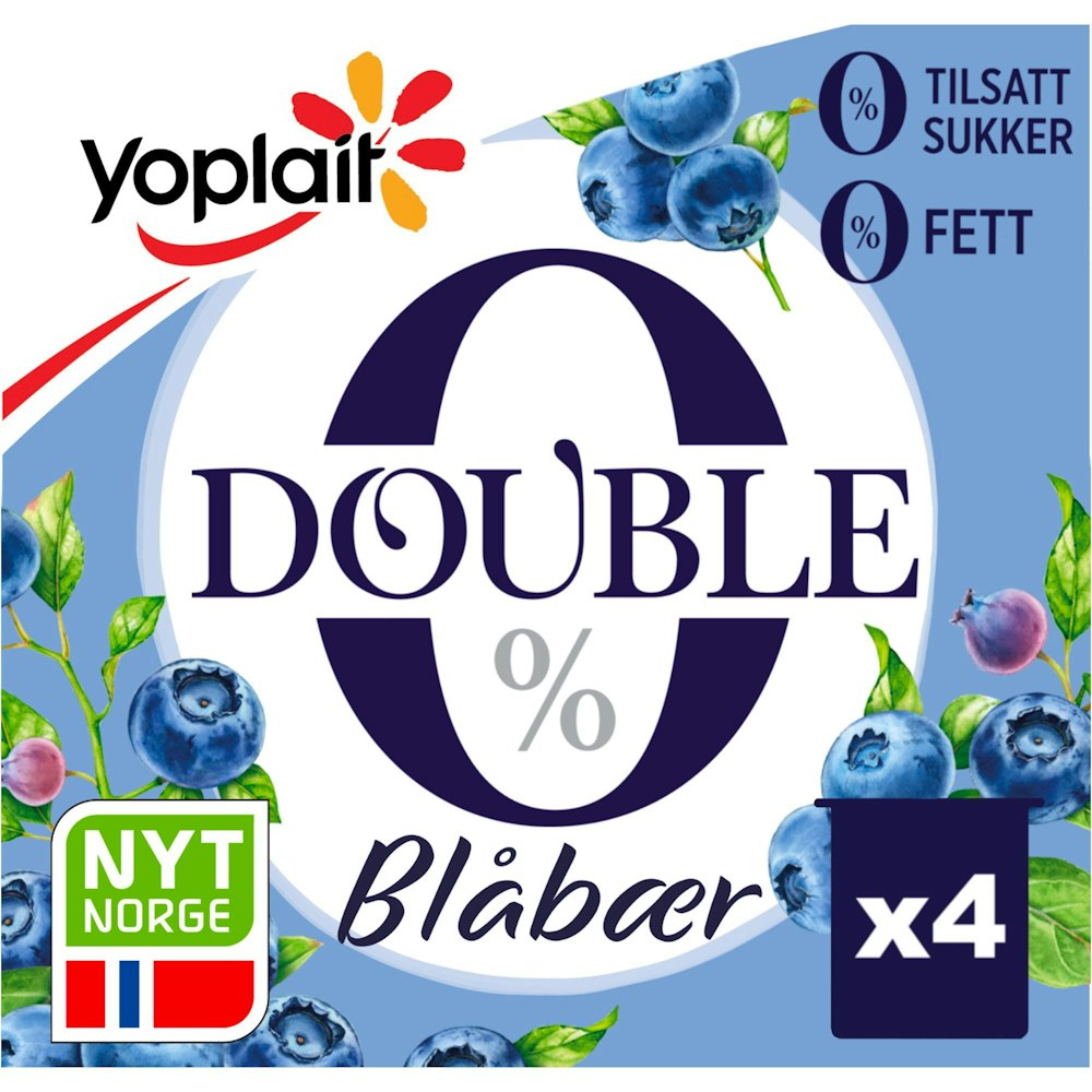 Yoplait 00% Blåbær, 4x124g