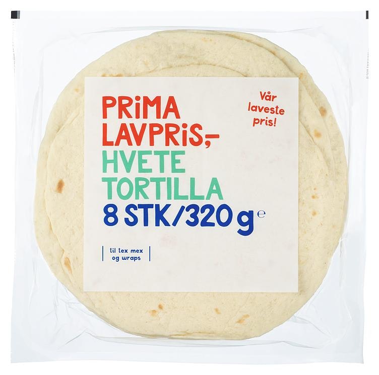 Prima Lavpris Tortillas Hvete 8stk, 20cm