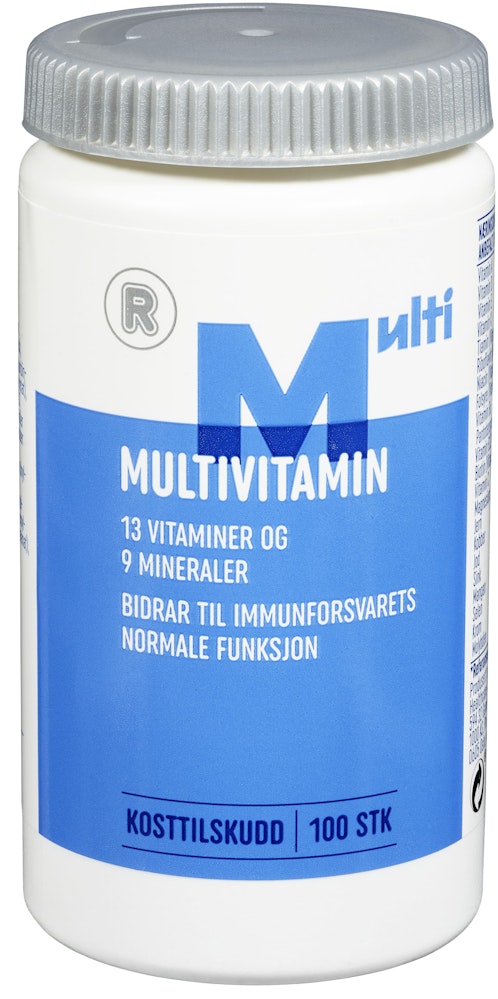 Multivitamin med 13 vitaminer og mineraler, 100 stk