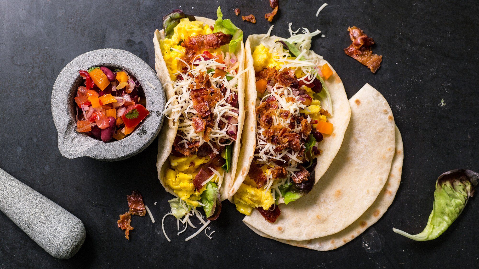 Frokost-taco med egg og bacon