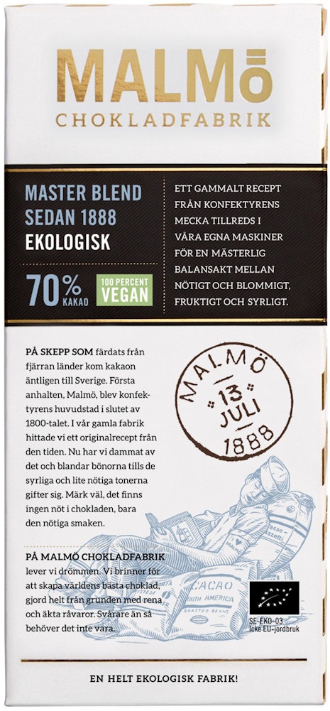 Malmö Chokladfabrik Choklad Master Blend 70% EKO 80g Malmö Chokladfabrik